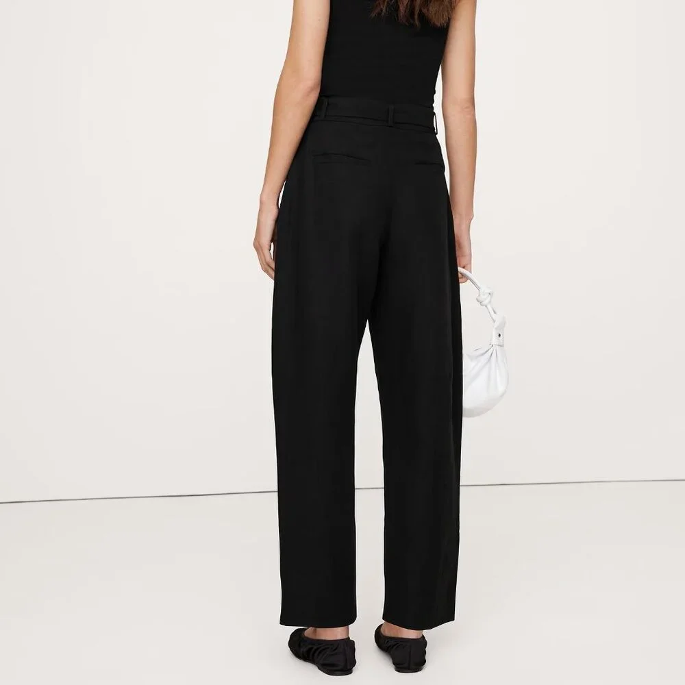 NEW Banana Republic Black Linen-Tencel Barrel Leg Belted Ankle Trouser Pant 8L